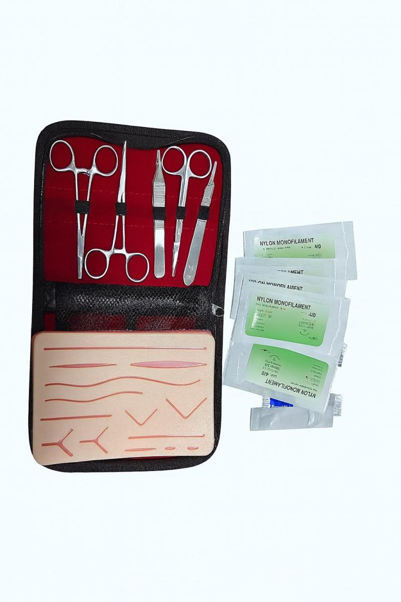 KIT PARA TREINO DE SUTURA C/ PELE E ACESSÓRIOS