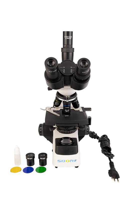 MICROSCÓPIO BIOLÓGICO TRINOCULAR C/ AUMENTO DE 40X A 2.000X LED 3W